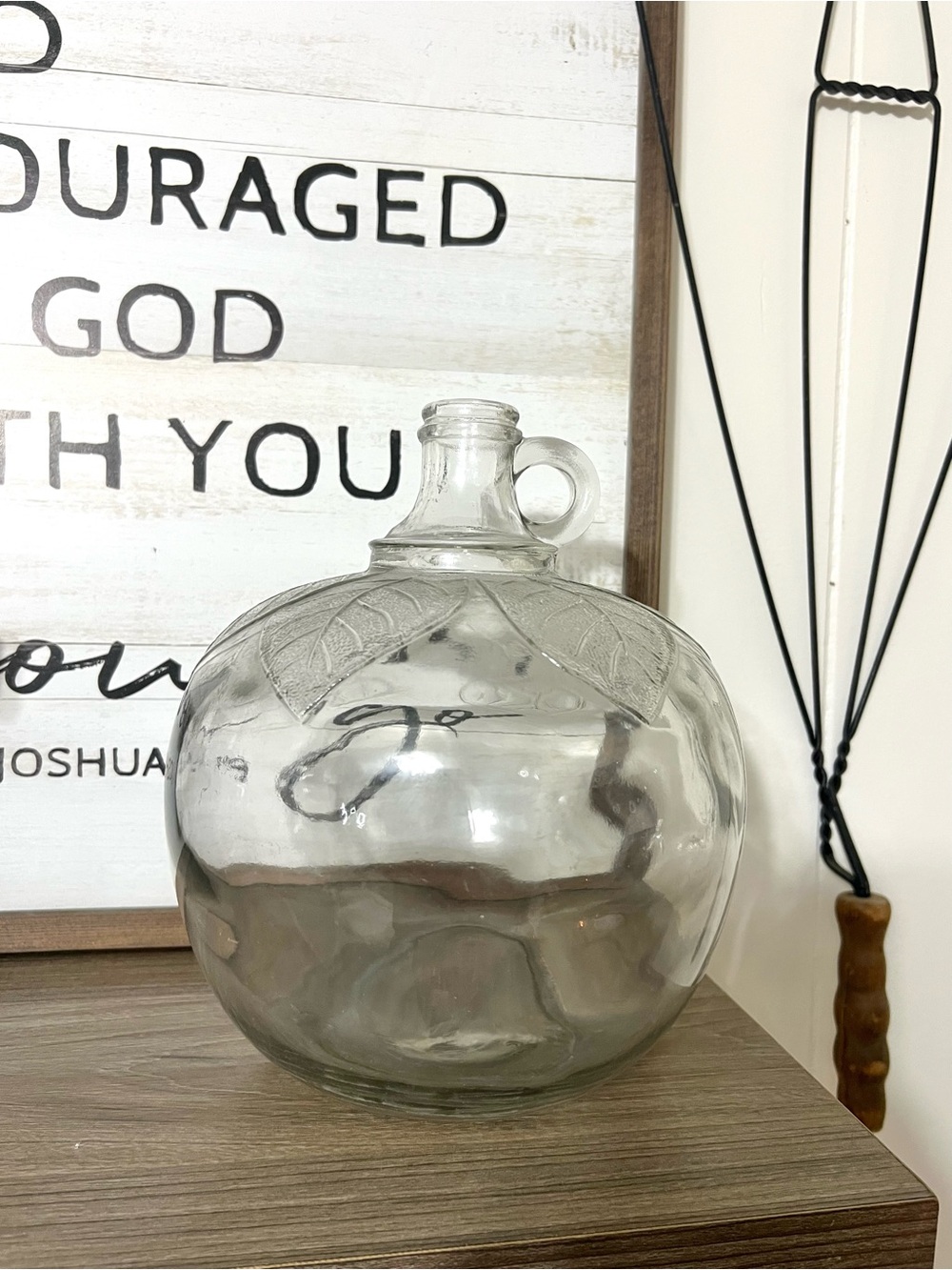 Vintage Clear Glass Decorative Jug Vase with Leaf Detail